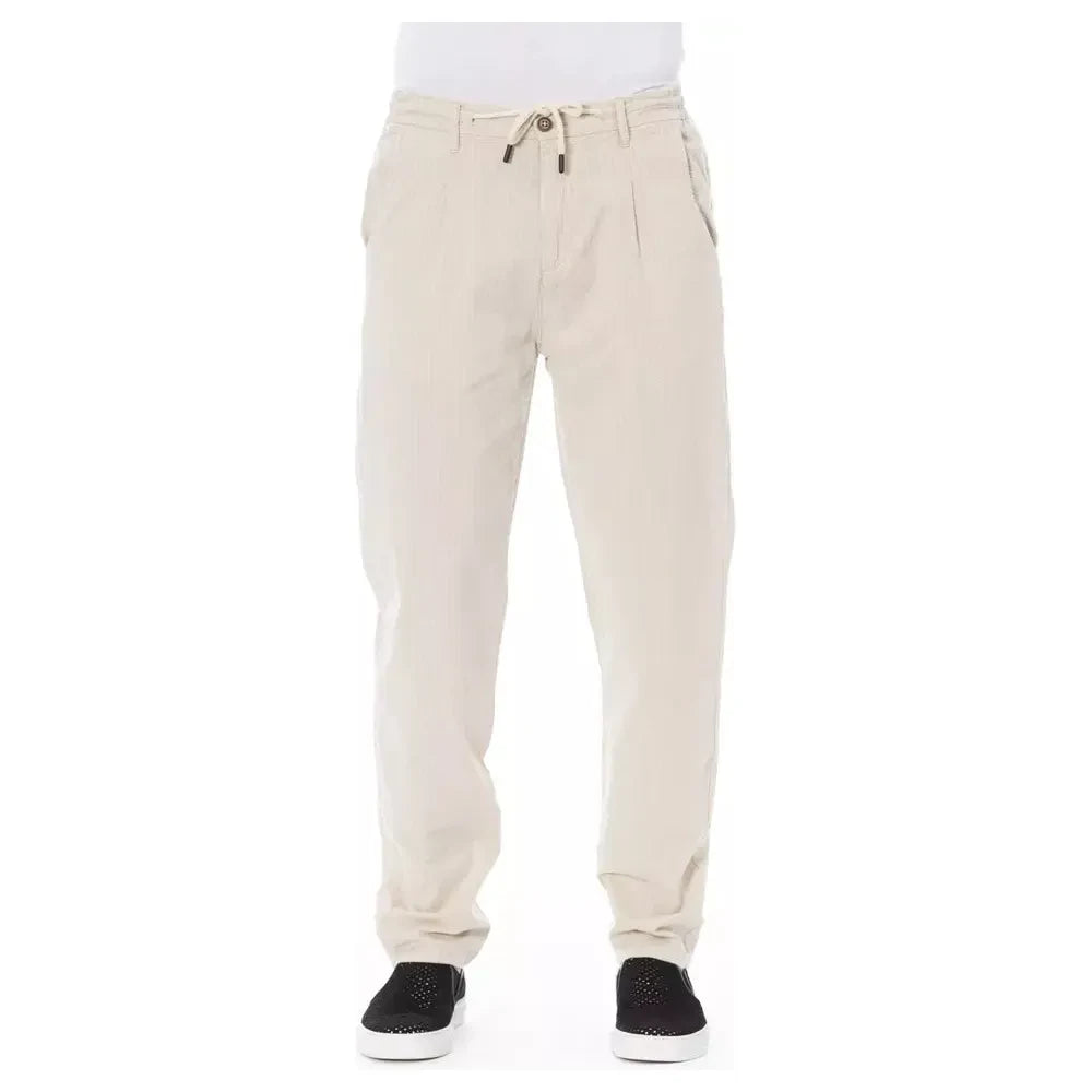 Chic Beige Cotton Chino Trousers with Drawstring