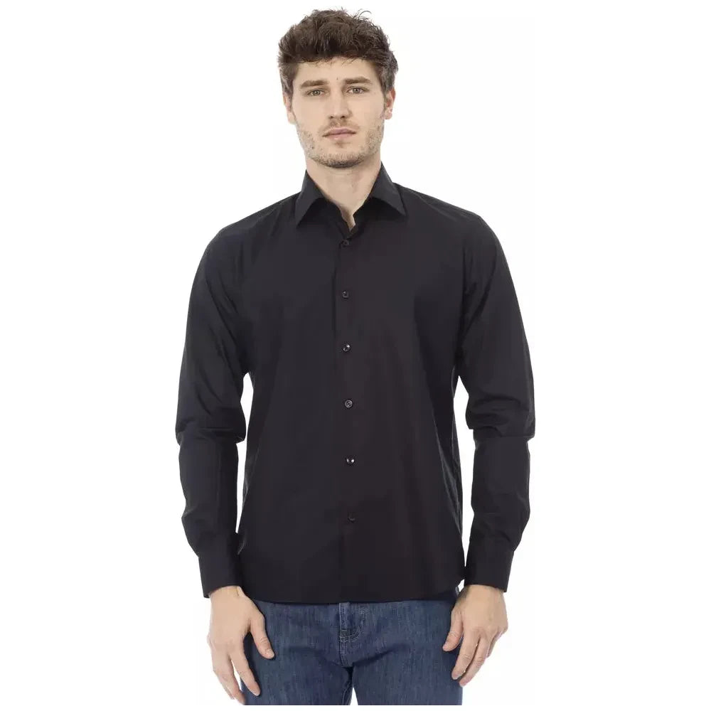 Elegant Black Italian Collar Shirt