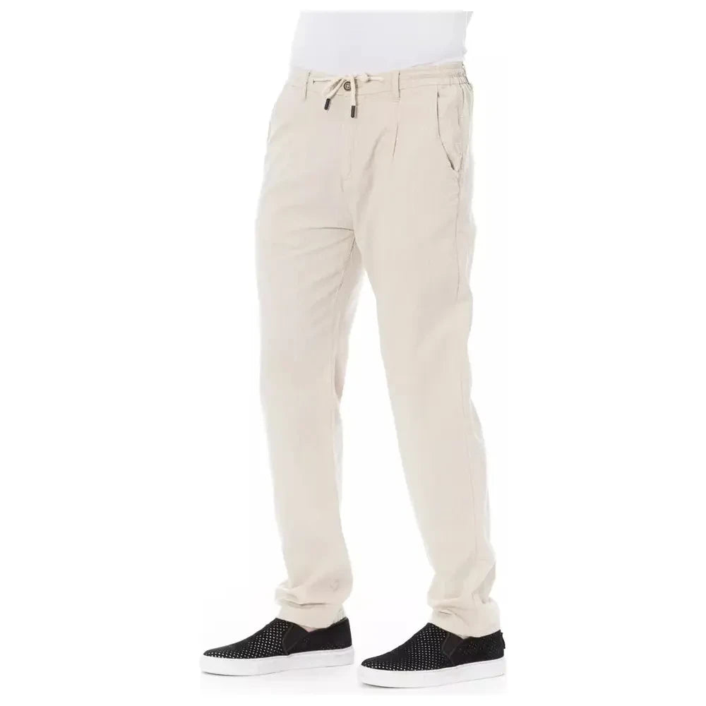 Chic Beige Cotton Chino Trousers with Drawstring