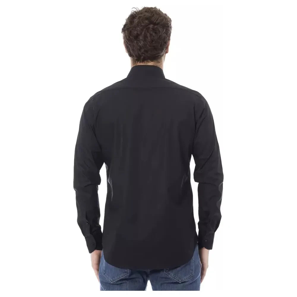 Elegant Black Italian Collar Shirt