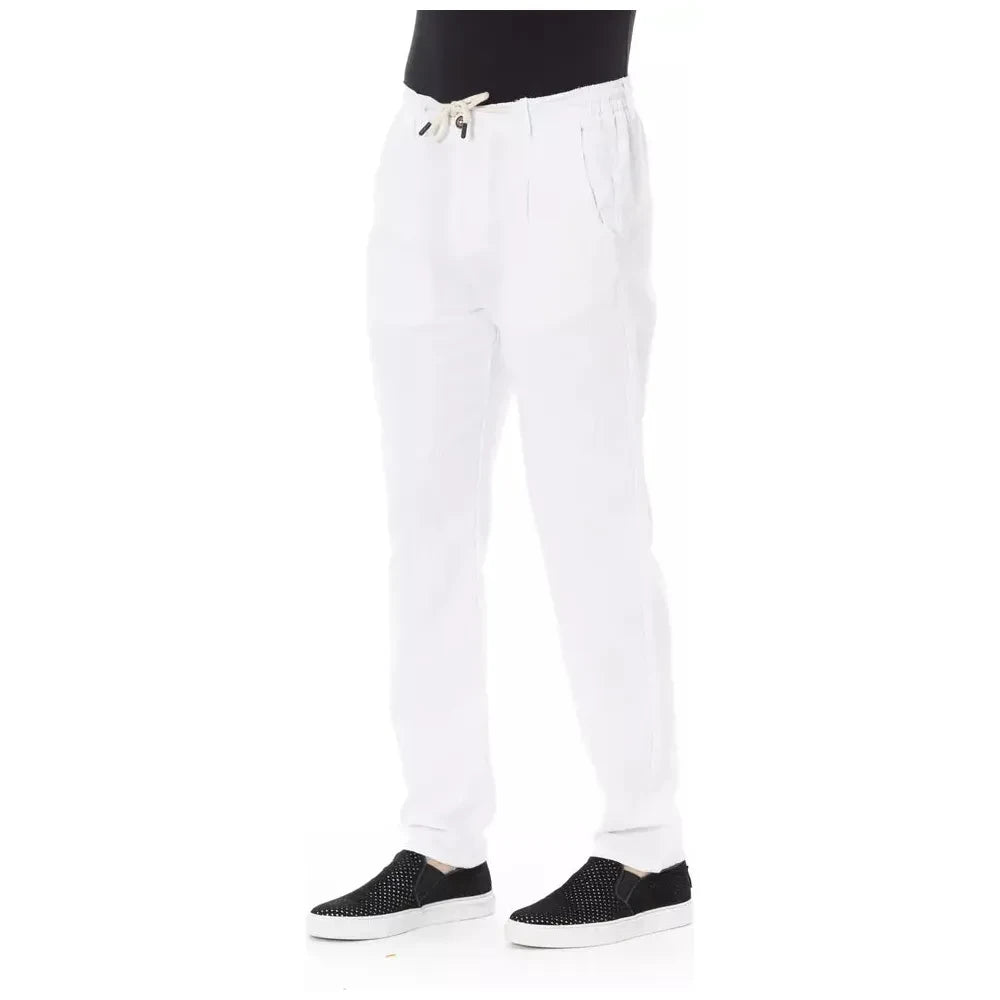 Elegant White Cotton Chino Trousers