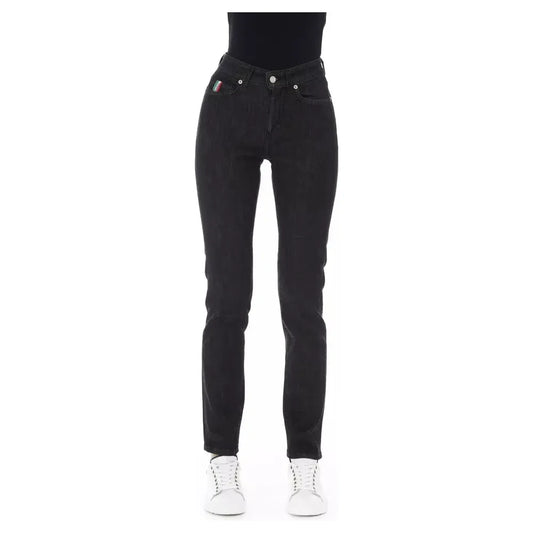 Chic Tricolor Accent Black Jeans