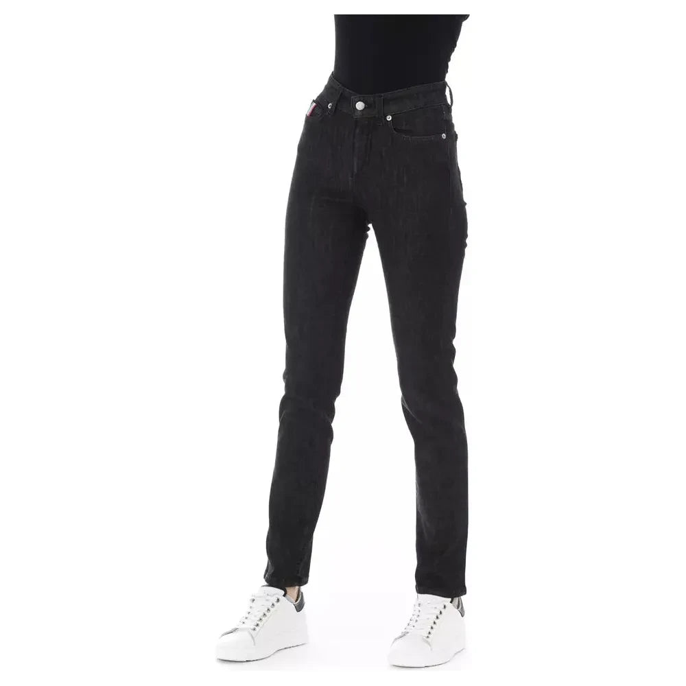 Chic Tricolor Accent Black Jeans