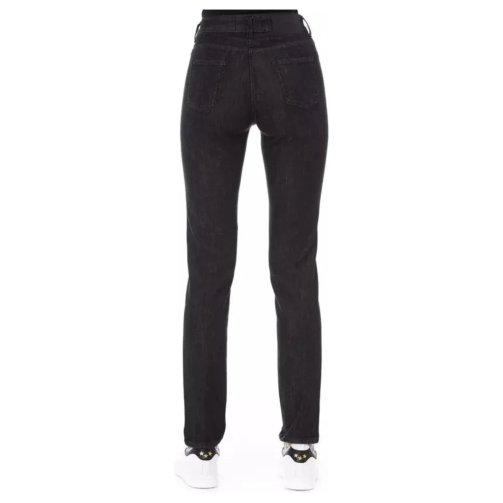 Chic Tricolor Accent Black Jeans