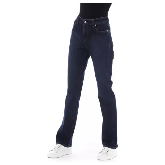 Chic Blue Cotton Blend Jeans with Tricolor Detail