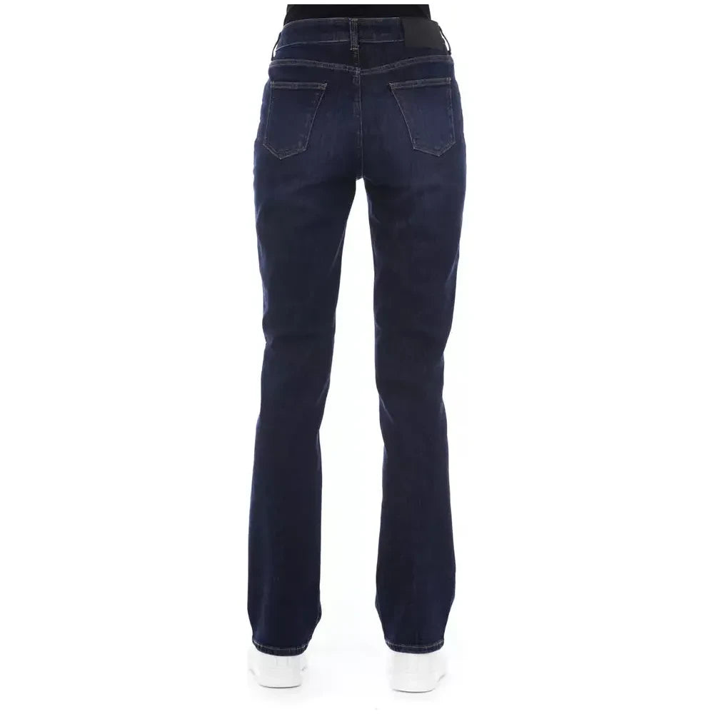 Chic Blue Cotton Blend Jeans with Tricolor Detail