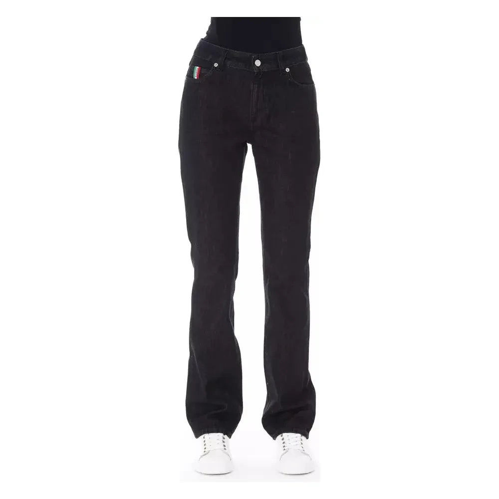 Chic Tricolor Accent Black Jeans