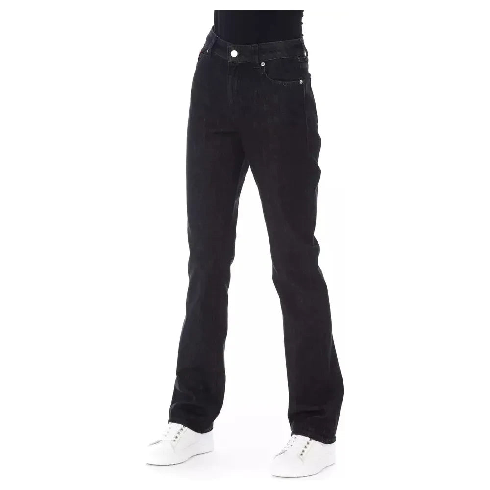 Chic Tricolor Accent Black Jeans