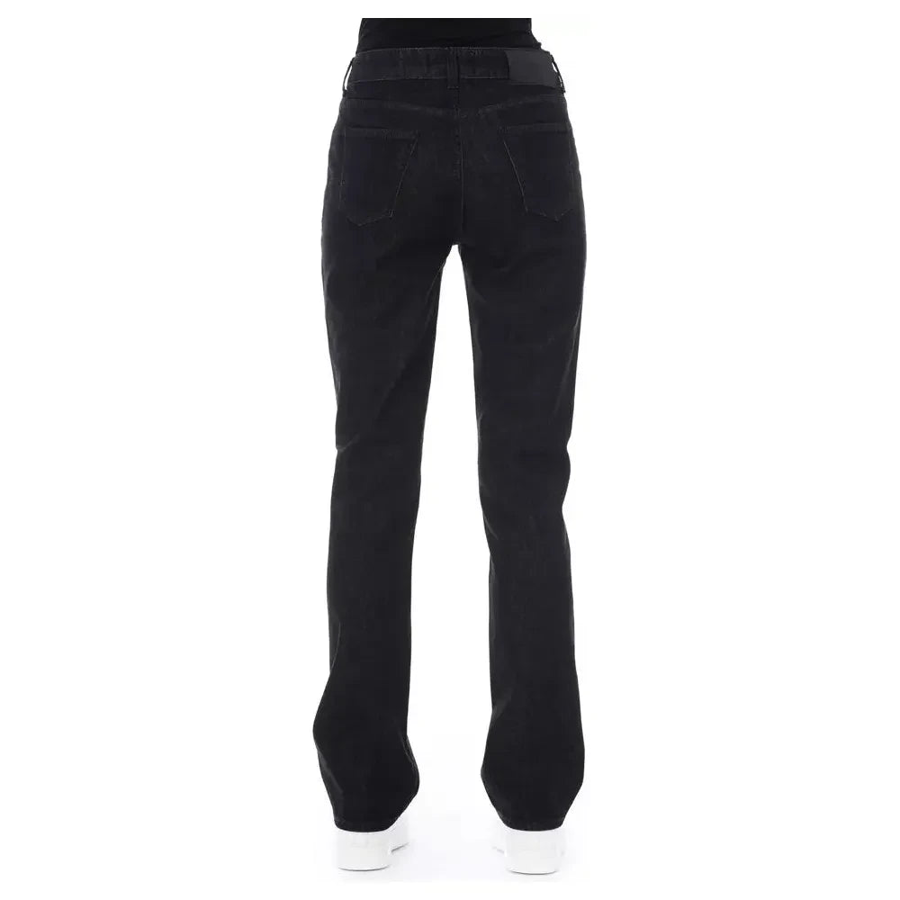 Chic Tricolor Accent Black Jeans