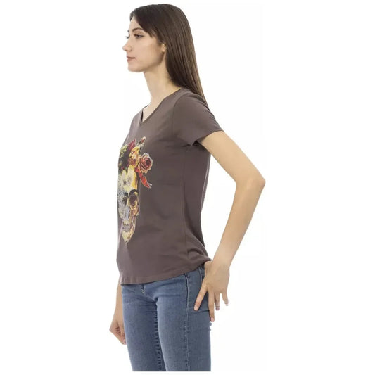 Chic V-Neck Tee with Elegant Front Print