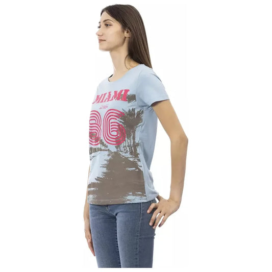 Elegant Light Blue Tee with Artistic Front Print Trussardi Action