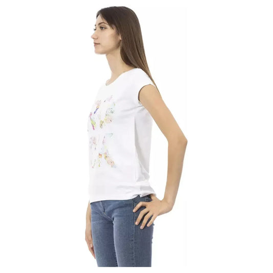 Chic White Tee with Front Print Detail