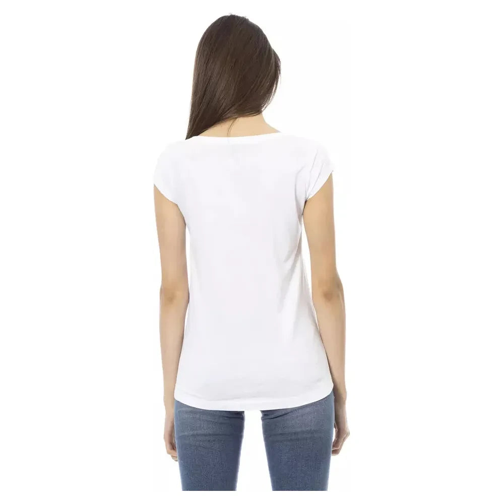 Chic White Tee with Front Print Detail