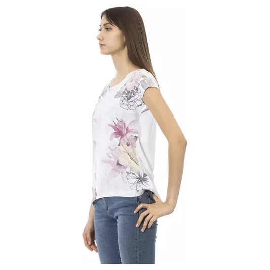 Trussardi Action Chic White Cotton-Blend Tee with Bold Print Trussardi Action