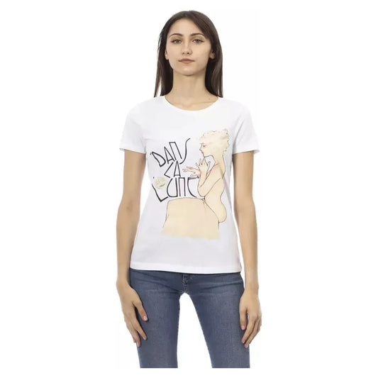 Trussardi Action Chic White Printed Round Neck Tee Trussardi Action