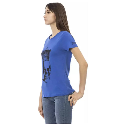 Elegant Blue Short Sleeve Cotton Blend Tee