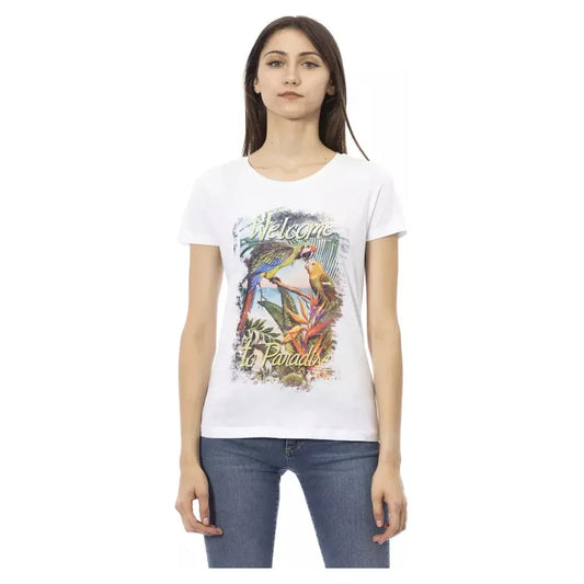 Trussardi Action Elegant White Short Sleeve Tee with Front Print Trussardi Action