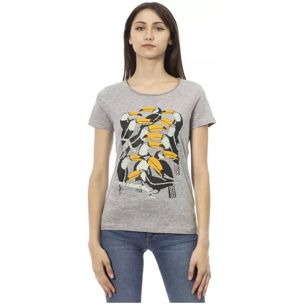 Trussardi Action Chic Gray Cotton Blend Round Neck Tee Trussardi Action