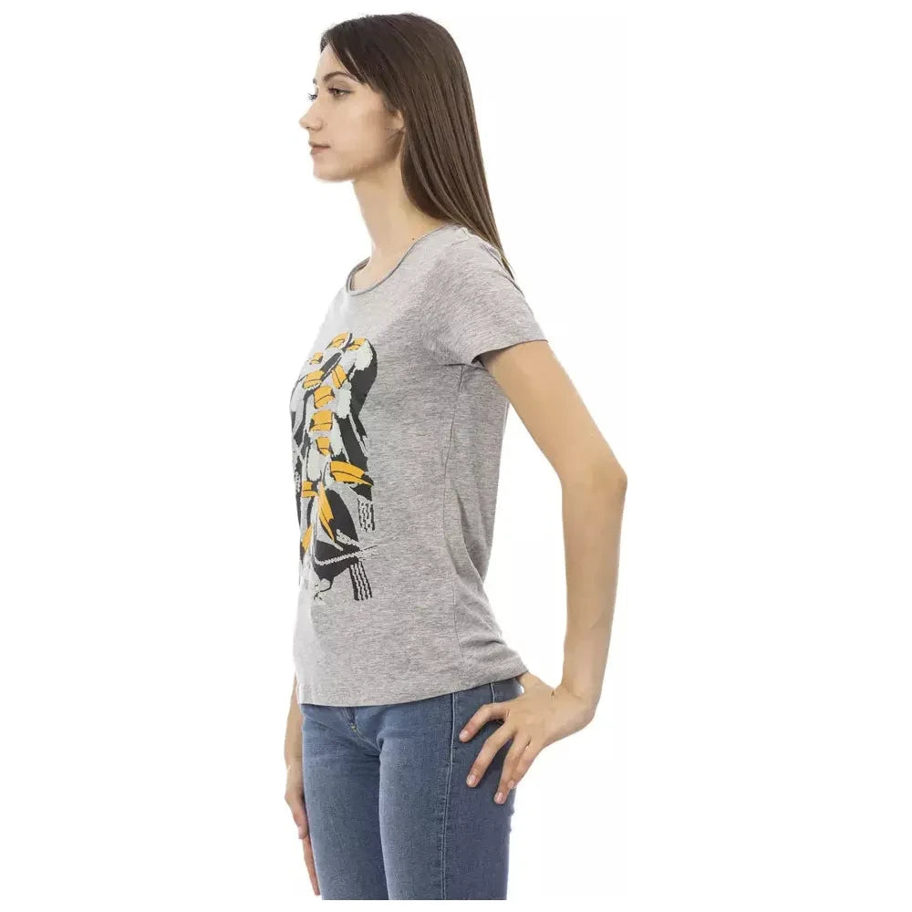 Trussardi Action Chic Gray Cotton Blend Round Neck Tee Trussardi Action