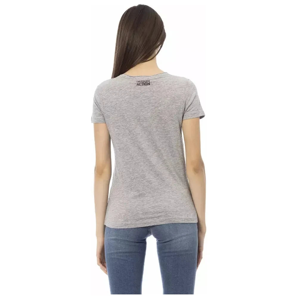 Trussardi Action Chic Gray Cotton Blend Round Neck Tee Trussardi Action