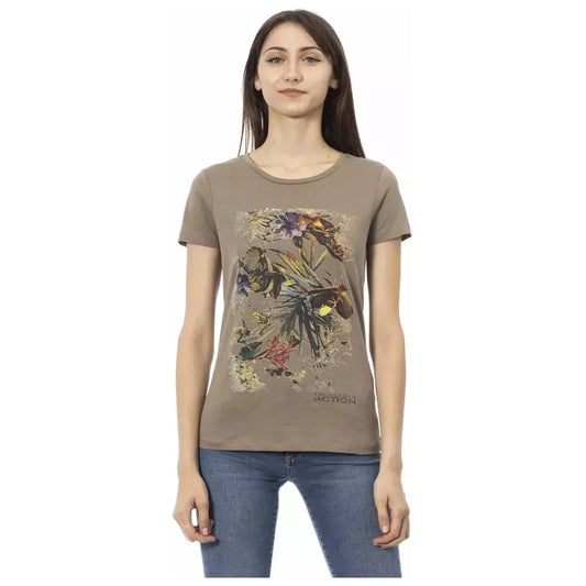 Elegant Brown Tee with Chic Front Print