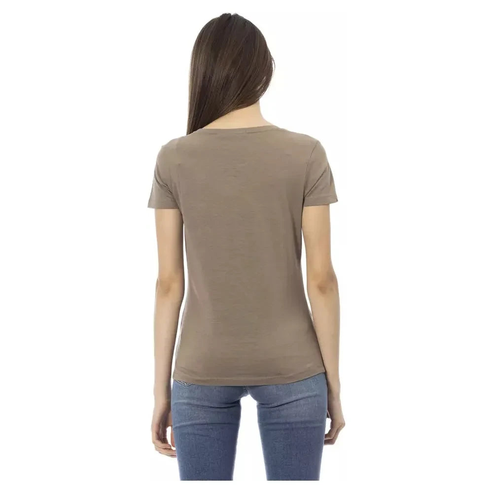 Elegant Brown Tee with Chic Front Print