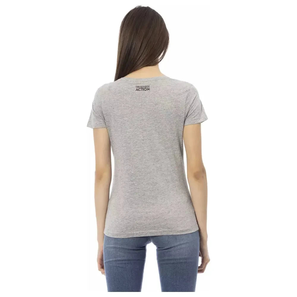 Chic Gray Round Neck Tee with Front Print