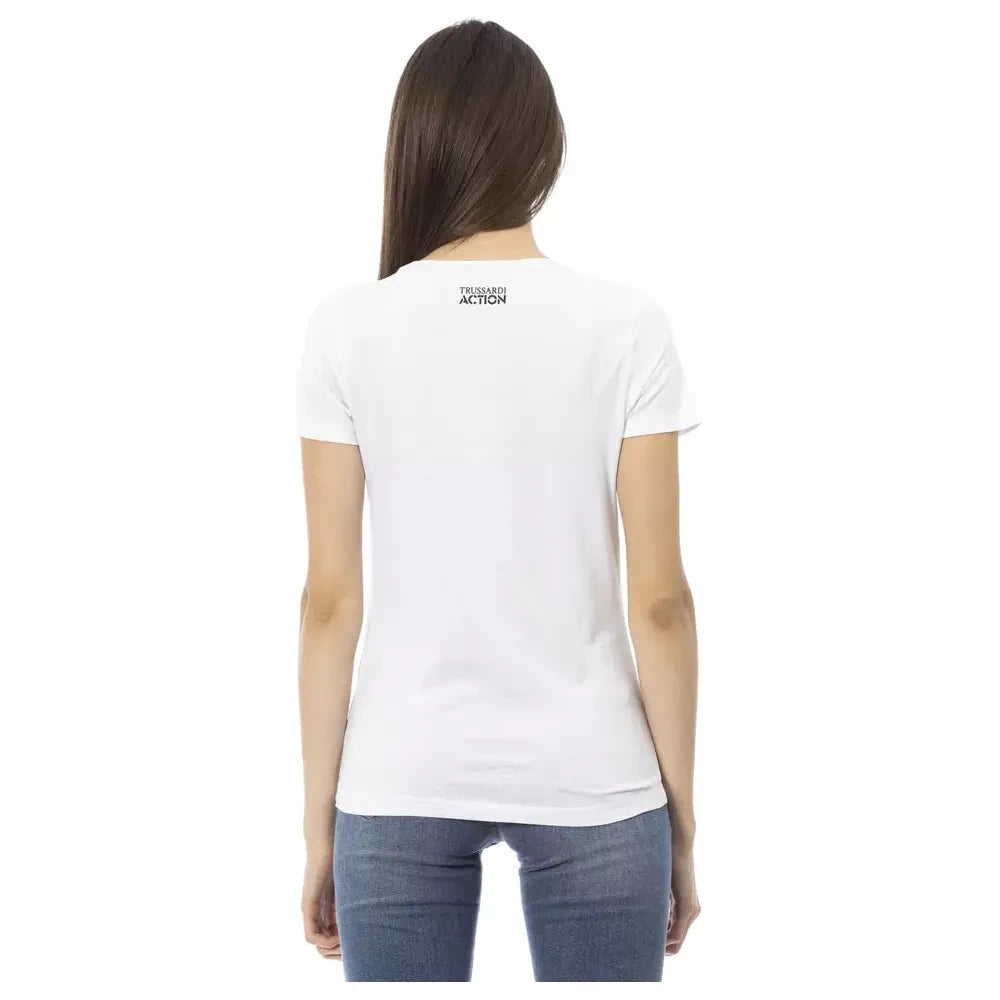 Elegant White Short Sleeve Tee with Chic Print