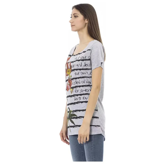 Trussardi Action Chic Gray Round Neck Tee with Unique Print Trussardi Action