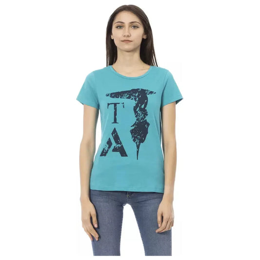 Elegant Light Blue Tee with Chic Front Print