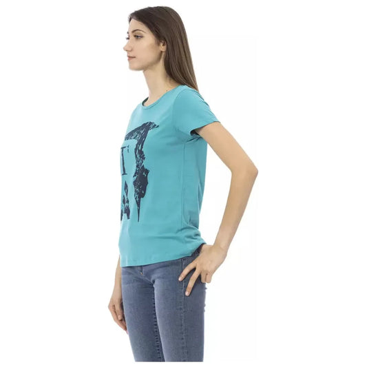 Elegant Light Blue Tee with Chic Front Print