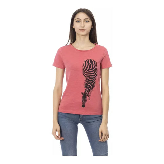 Trussardi Action Elegant Pink Round Neck Tee with Chic Front Print Trussardi Action