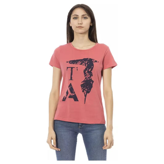 Chic Pink Cotton-Blend Tee with Elegant Print