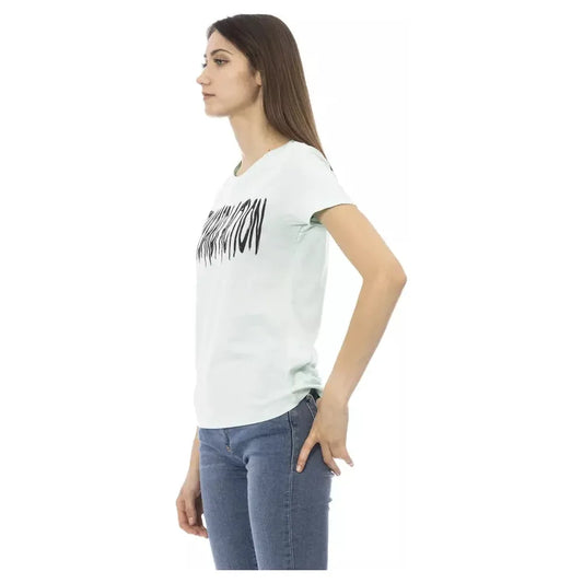 Elegant Light Blue Tee with Chic Front Print