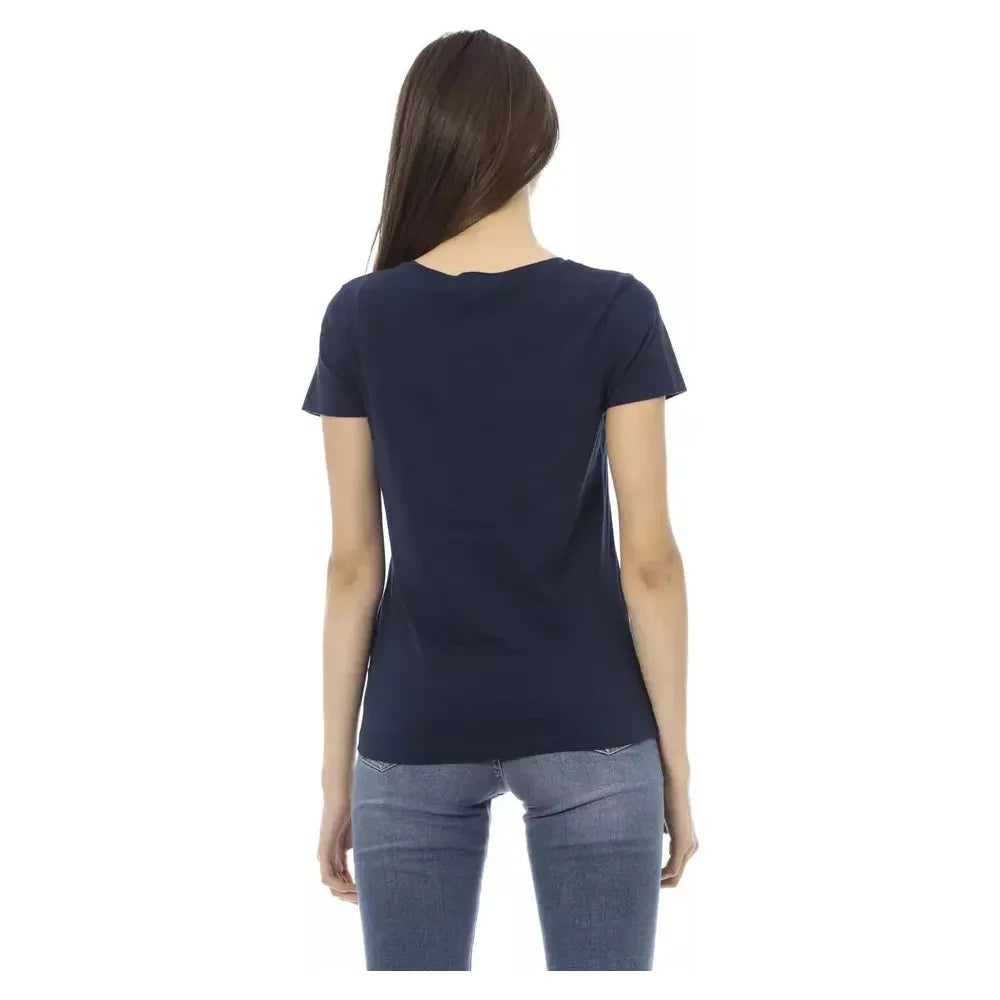 Elegant Blue Short Sleeve Tee with Chic Print