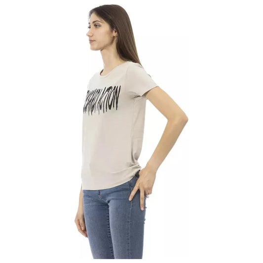 Elegant Beige Short Sleeve Round Neck Tee