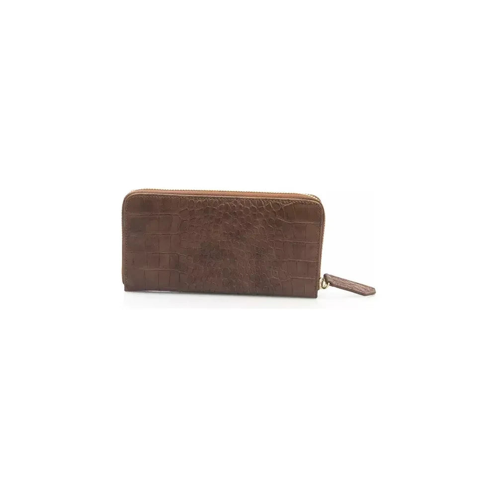 Elegant Brown Leather Zip Wallet