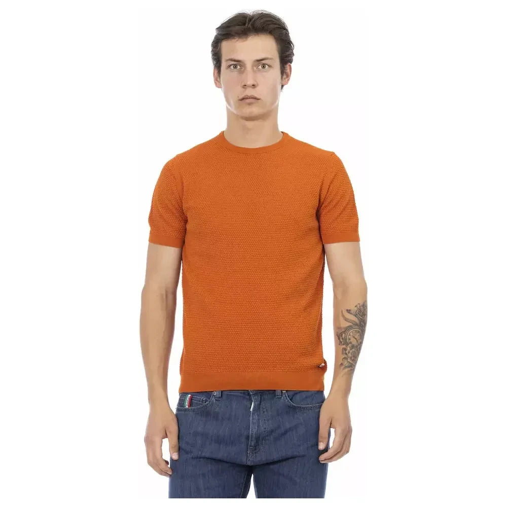 Chic Orange Short Sleeve Cotton Sweater