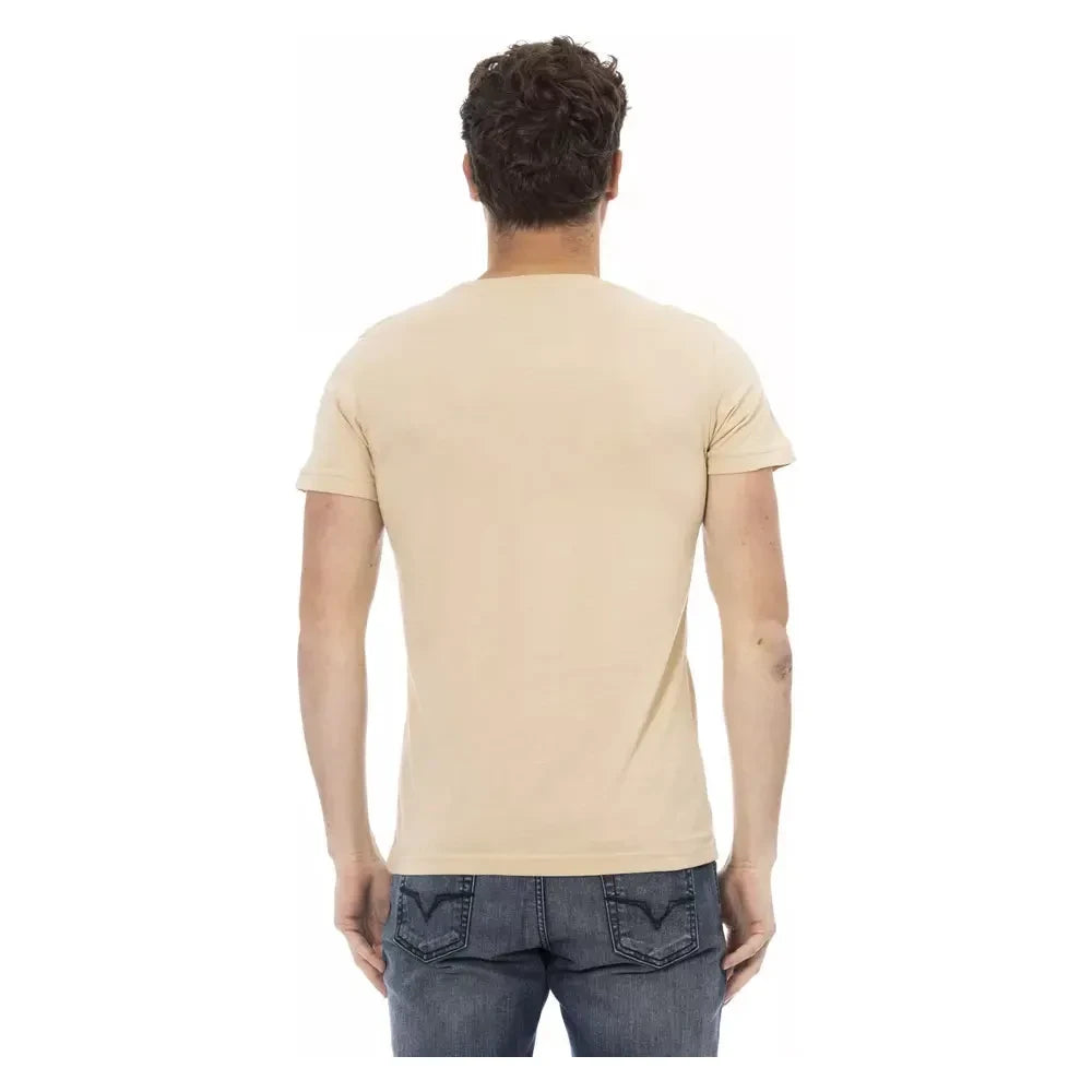 Elegant Beige Short Sleeve Round Neck Tee