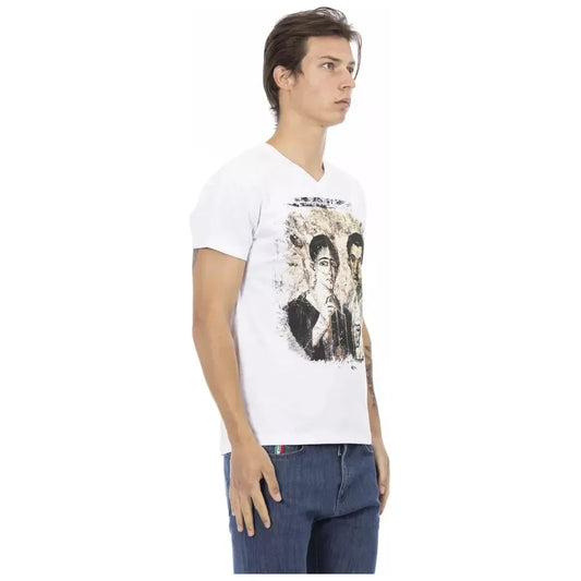 Trussardi Action Elegant V-Neck Designer Tee with Chic Front Print Trussardi Action