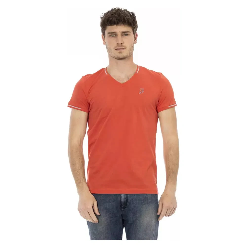 Vibrant Orange V-Neck Tee with Chest Print