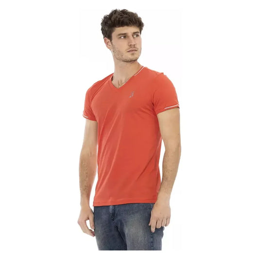 Vibrant Orange V-Neck Tee with Chest Print