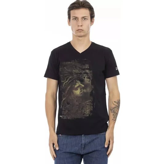 Trussardi Action Elegant V-Neck Tee with Chic Front Print Trussardi Action