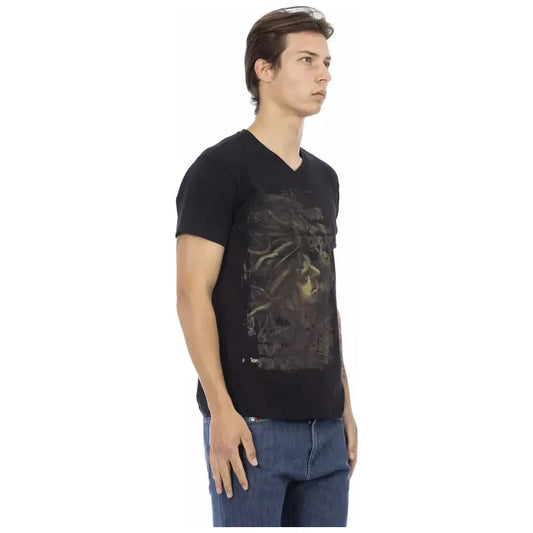 Trussardi Action Elegant V-Neck Tee with Chic Front Print Trussardi Action