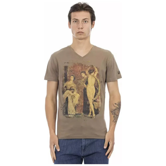 Trussardi Action Elegant V-Neck Tee with Chic Front Print Trussardi Action