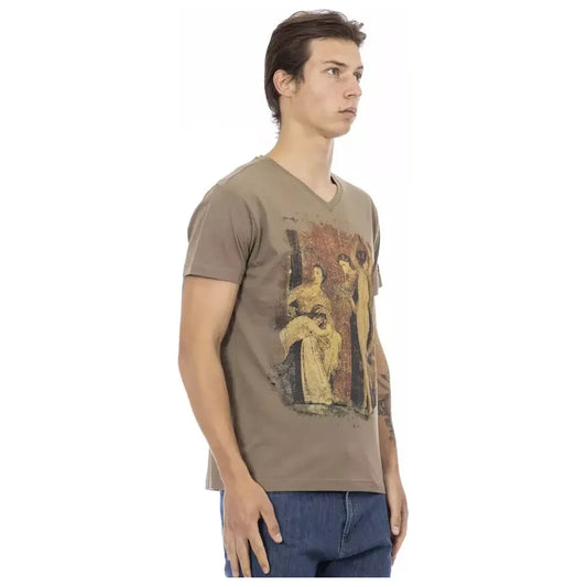 Trussardi Action Elegant V-Neck Tee with Chic Front Print Trussardi Action