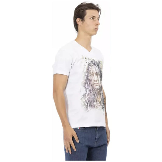 Trussardi Action Elegant V-Neck Tee with Chic Front Print Trussardi Action