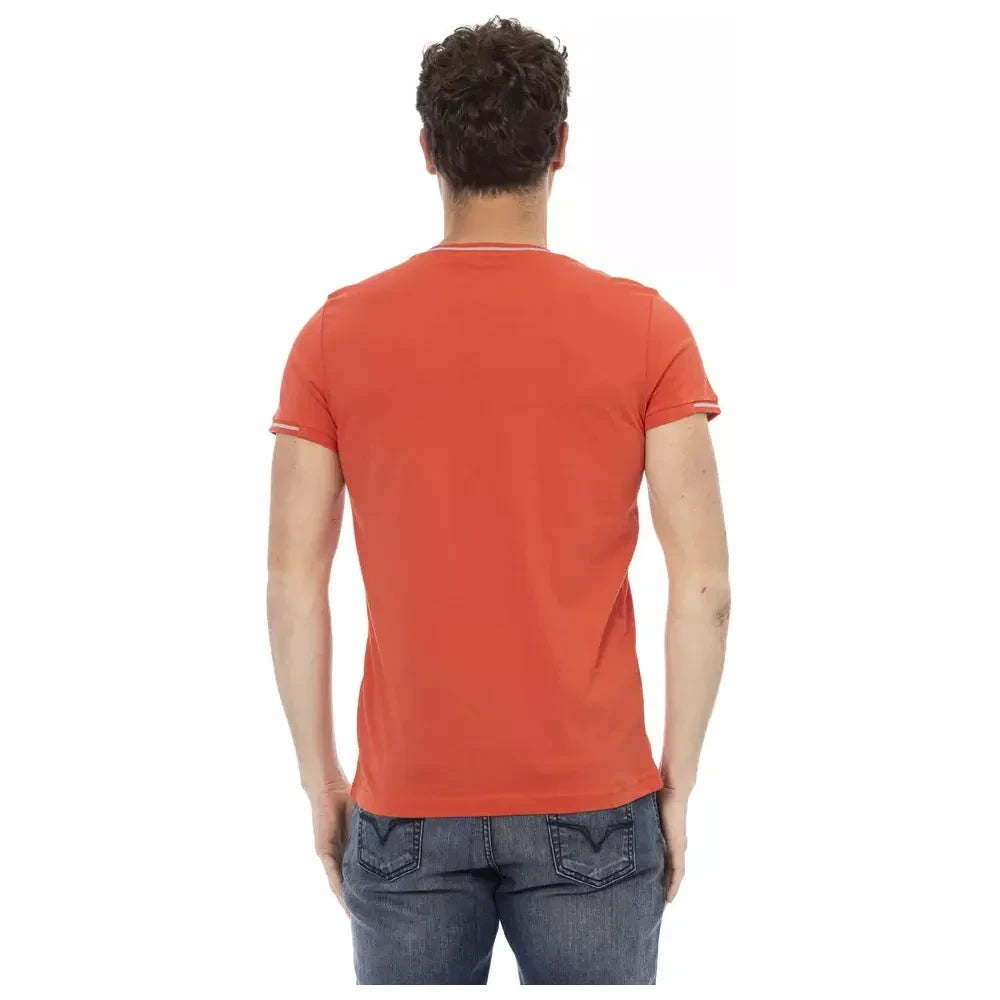 Vibrant Orange V-Neck Tee with Chest Print