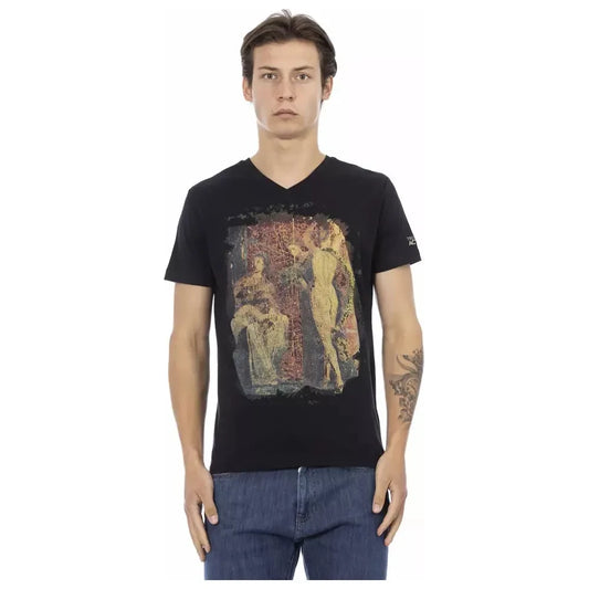 Trussardi Action Chic V-Neck Tee with Artistic Front Print Trussardi Action