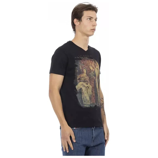 Trussardi Action Chic V-Neck Tee with Artistic Front Print Trussardi Action